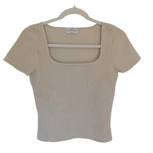 Babaton Sculpt Knit Squareneck Top Matte Pearl Large